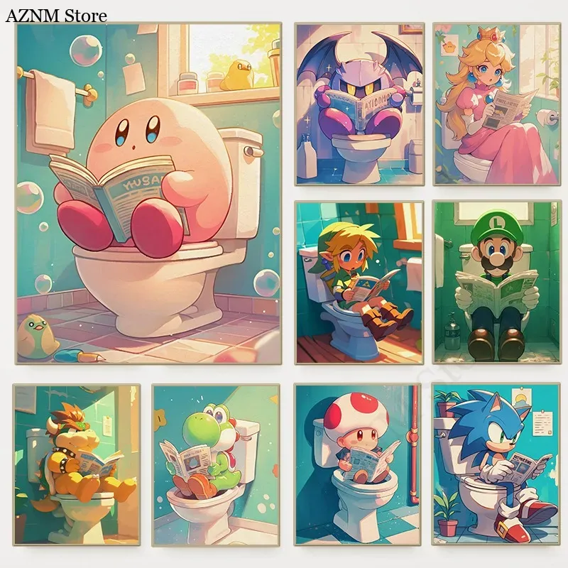 Home Bathroom Toilet - Póster de videojuego de dibujos animados