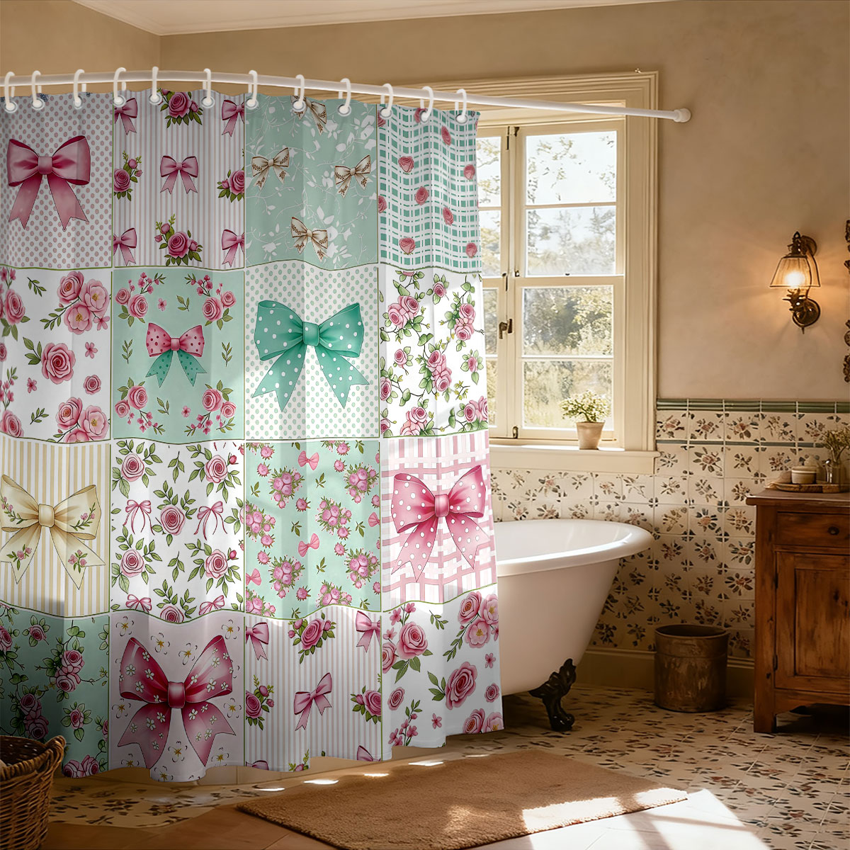 Cortina de ducha con estampado - Home Bathroom Partition reseña y precio